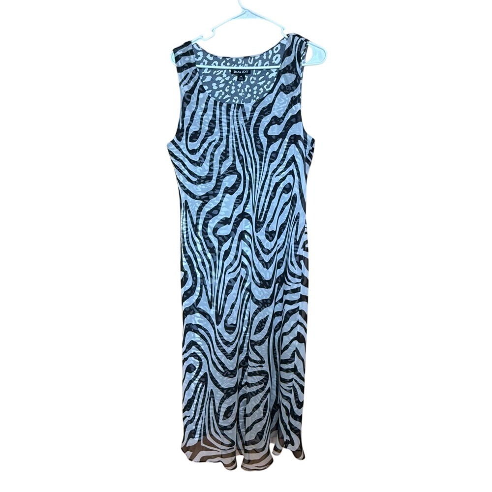 Dana Kay Women Zebra Leopard Mixed Animal Print Sleeveless Maxi Dress Size 16
